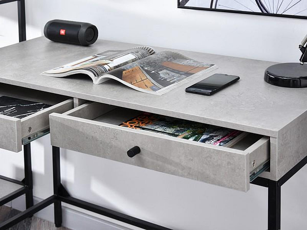 Íróasztalok és polcok KALAN fiókos íróasztal, beton-fekete 7