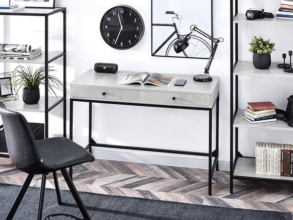 Íróasztalok és polcok KALAN fiókos íróasztal, beton-fekete 3