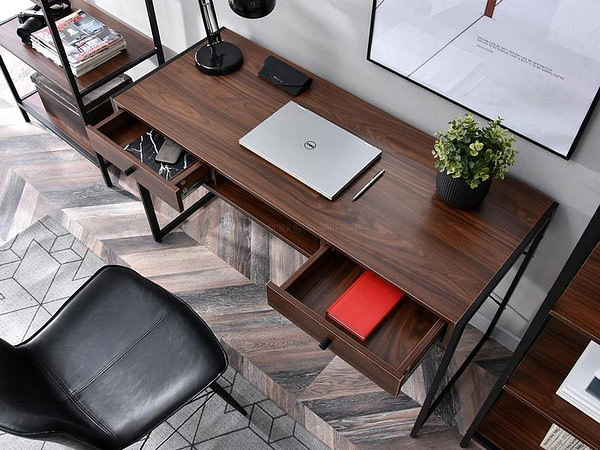 Íróasztalok és polcok NILS fiókos íróasztal, dió-fekete 4