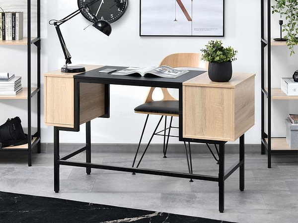 Íróasztalok és polcok LOFT fiókos íróasztal, sonoma tölgy-fekete 11
