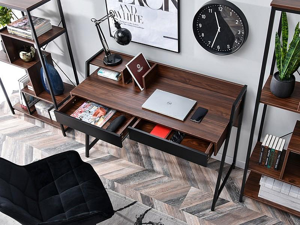 Íróasztalok és polcok RIKO íróasztal, dió – fekete 4