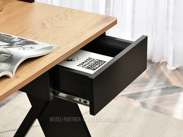 Íróasztalok és polcok ASGARD fiókos, x-lábú íróasztal, fekete-tölgy-fekete 15
