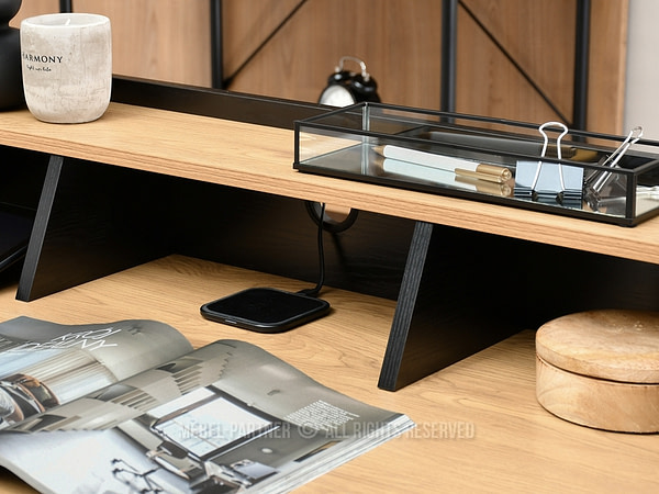 Íróasztalok és polcok ASGARD fiókos, x-lábú íróasztal, fekete-tölgy-fekete 7