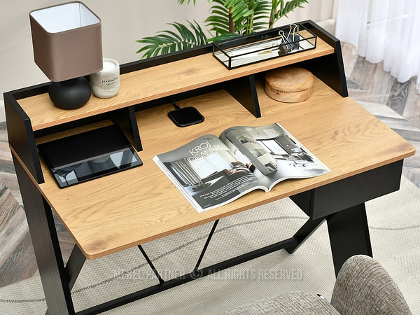 Íróasztalok és polcok ASGARD fiókos, x-lábú íróasztal, fekete-tölgy-fekete 8