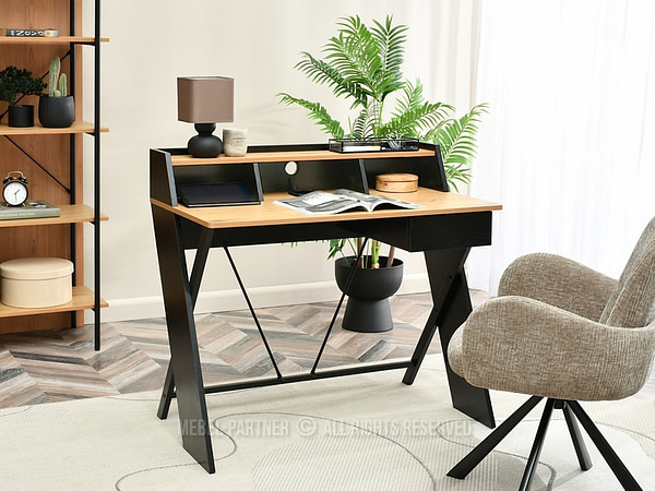 Íróasztalok és polcok ASGARD fiókos, x-lábú íróasztal, fekete-tölgy-fekete 12