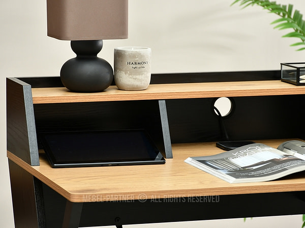 Íróasztalok és polcok ASGARD fiókos, x-lábú íróasztal, fekete-tölgy-fekete 4