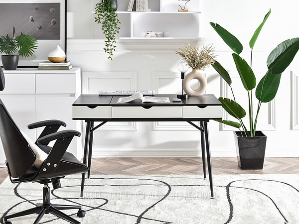 Íróasztalok és polcok BODEN fiókos íróasztal, fekete-fehér-fekete 4