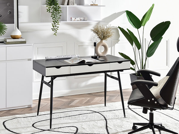 Íróasztalok és polcok BODEN fiókos íróasztal, fekete-fehér-fekete 8