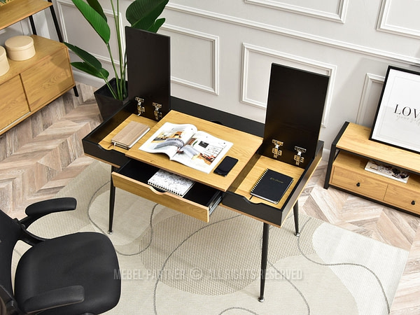 Íróasztalok és polcok BODEN fiókos íróasztal, fekete-tölgy-fekete 16