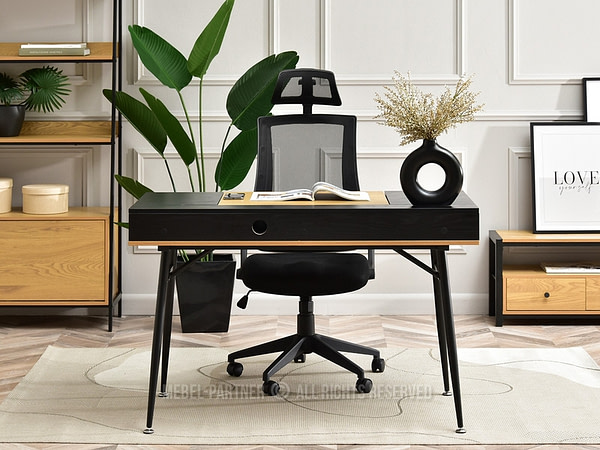 Íróasztalok és polcok BODEN fiókos íróasztal, fekete-tölgy-fekete 10