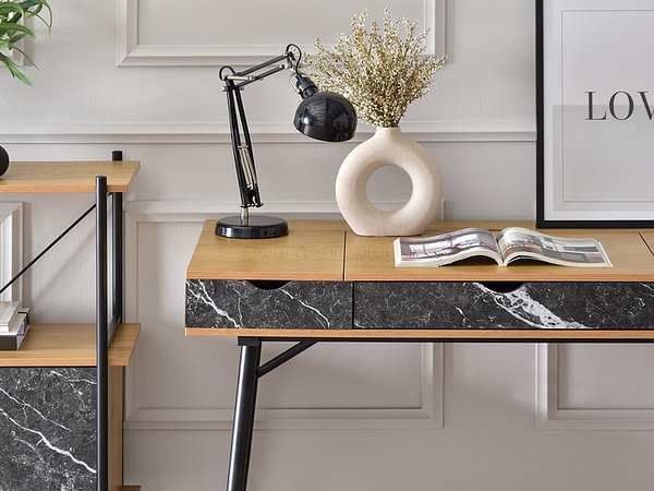 Íróasztalok és polcok BODEN fiókos íróasztal, fekete márvány-tölgy-fekete 10