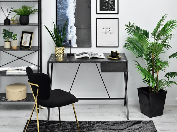 Íróasztalok és polcok DESIGNO fiókos, x-lábú íróasztal, fekete márvány-fekete 4