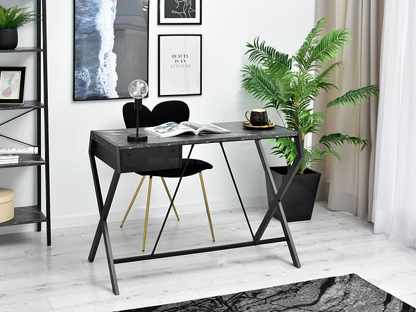 Íróasztalok és polcok DESIGNO fiókos, x-lábú íróasztal, fekete márvány-fekete 2