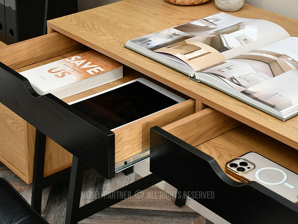 Íróasztalok és polcok FALUN fiókos íróasztal, fekete-tölgy-fekete 3