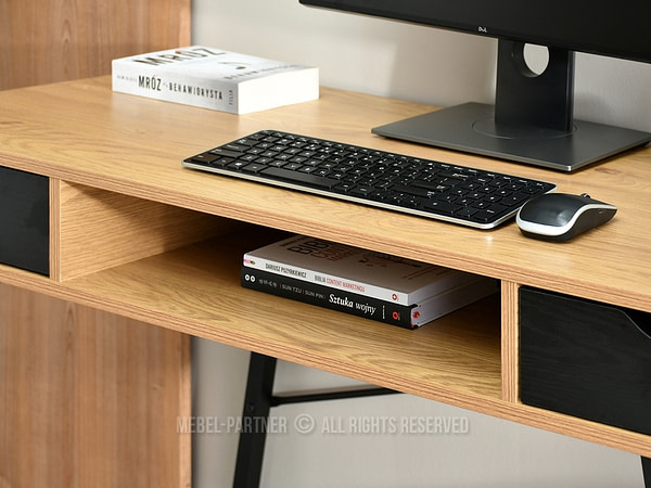 Íróasztalok és polcok GAVLE fiókos íróasztal, tölgy-fekete 8