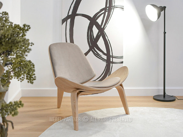 Roland ROLAND hajlított fa fotel, beige velúr-tölgy 2
