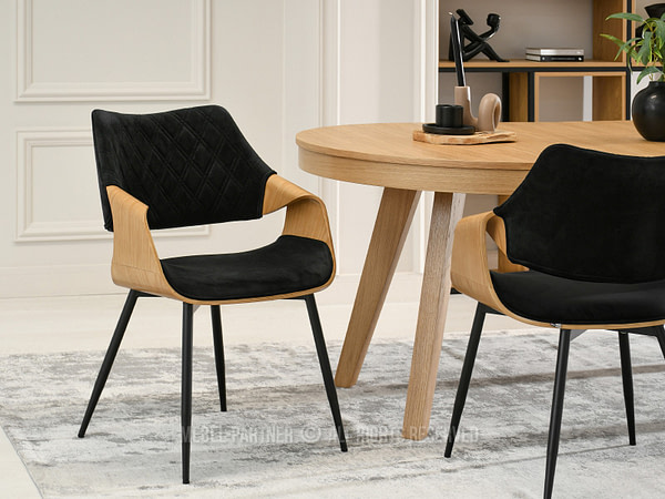Hajlított székek RENZO design étkezőszék, fekete velúr– tölgy 2