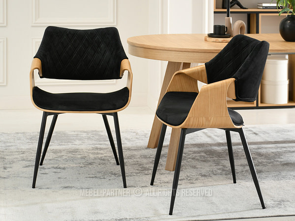 Hajlított székek RENZO design étkezőszék, fekete velúr– tölgy 3
