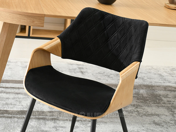 Hajlított székek RENZO design étkezőszék, fekete velúr– tölgy 4