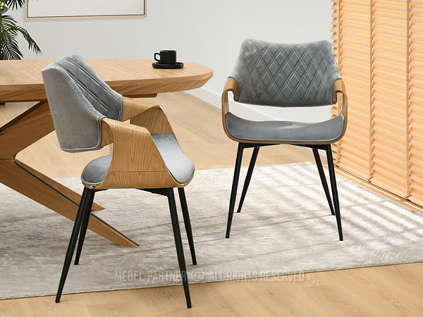 Hajlított székek RENZO design étkezőszék, szürke velúr– tölgy 3