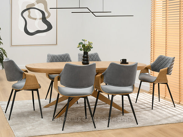 Hajlított székek RENZO design étkezőszék, szürke velúr– tölgy 4