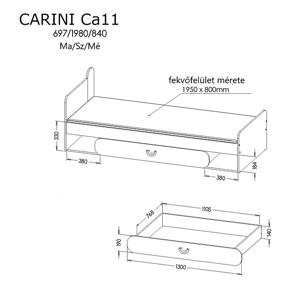 Carini Carini ágy, bonellrugós ágybetéttel, tárolóval 2