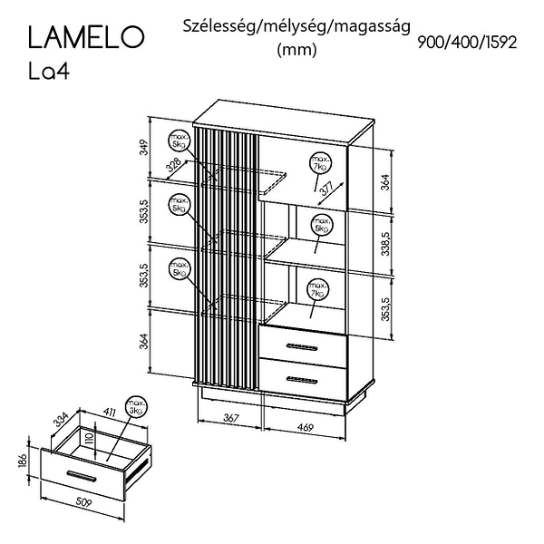 Lamelo LAMELO Polcos szekrény 2A2F LA4 2